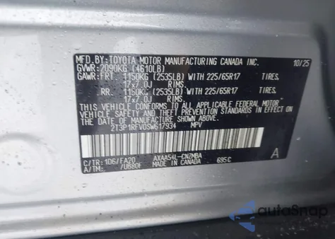 2025 Toyota Rav4 Xle из США, поврежденный, VIN 2T3P1RFV0SW617934